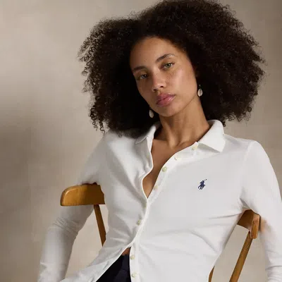 Polo Ralph Lauren Buttoned-placket Long-sleeve Polo Shirt In White