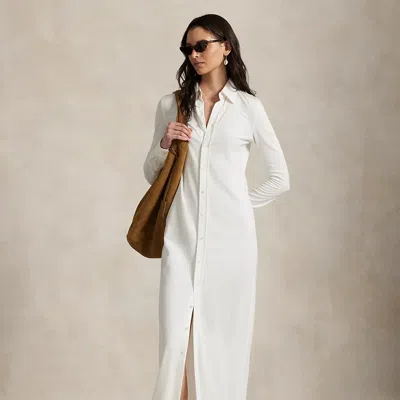 Ralph Lauren Buttoned Ponte Maxi Shirtdress In Brown