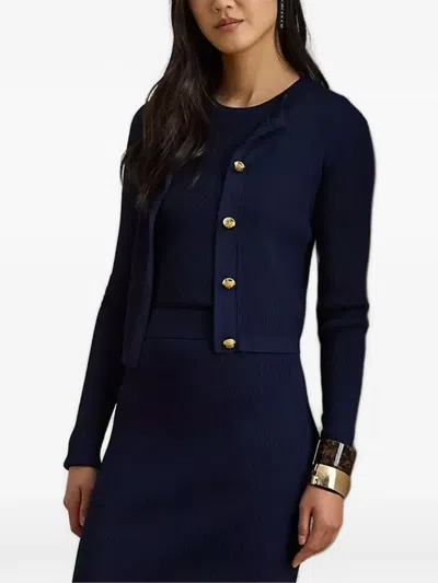 Ralph Lauren Buttoned Ribbed Cardigan In Blue