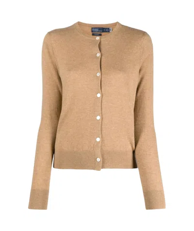 Ralph Lauren Buttoned-up Cashmere Cardigan In Camel