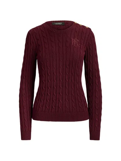 Ralph Lauren Buttoned-shoulder Cable-knit Sweater In Burgundy