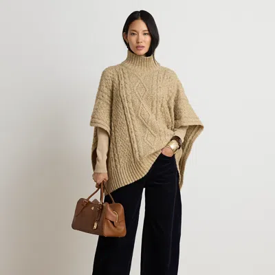 Ralph Lauren Button-trim Cable-knit Mockneck Poncho In Camel Melange