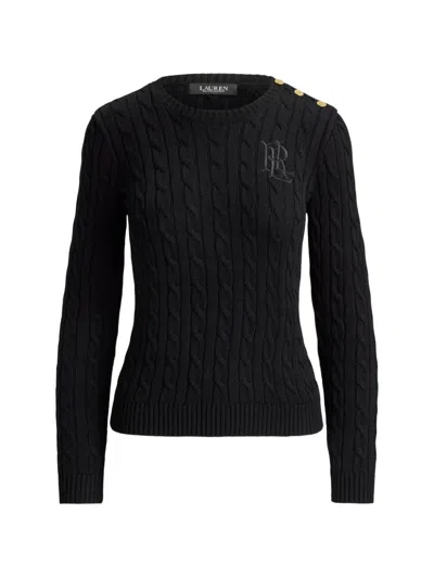 Ralph Lauren Button-trim Cable-knit Sweater In Black