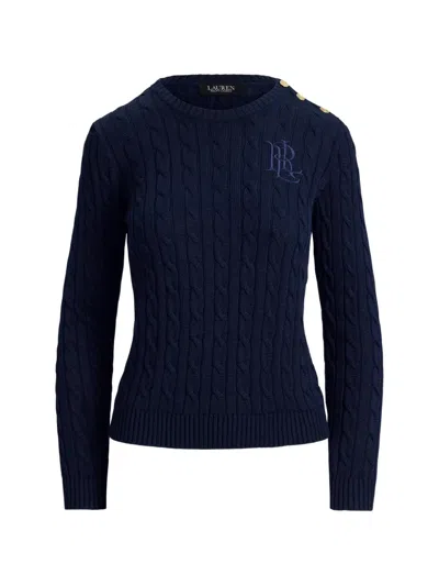 Ralph Lauren Button-trim Cable-knit Sweater In Blue
