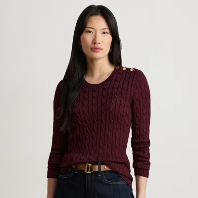 Ralph Lauren Button-trim Cable-knit Sweater In Dark Garnet