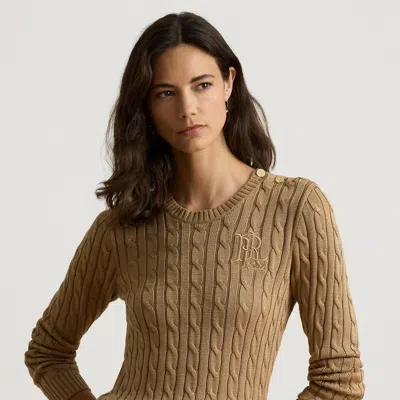 Ralph Lauren Button-trim Cable-knit Sweater In Lauren Camel
