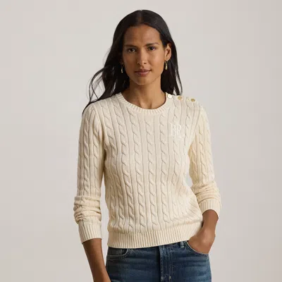 Ralph Lauren Button-trim Cable-knit Sweater In Mascarpone Cream In White