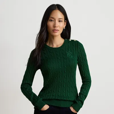 Ralph Lauren Button-trim Cable-knit Sweater In Moss Agate