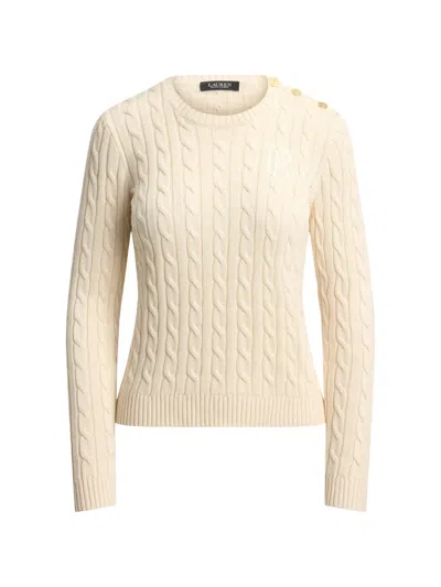 Ralph Lauren Button-trim Cable-knit Sweater In Neutral