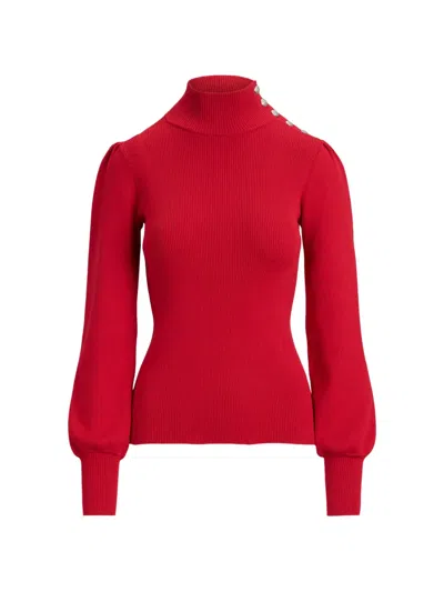 Ralph Lauren Button-trim Ribbed-knit Sweater In Red
