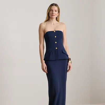 Ralph Lauren Button-trim Stretch Cady Strapless Gown In Refined Navy In Blue