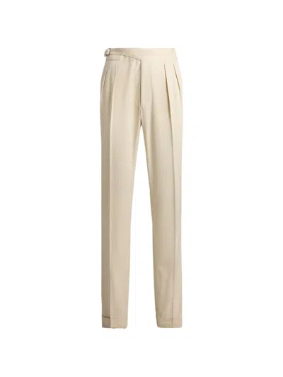 Ralph Lauren Byron Buckled Pleated Trousers In Neutral