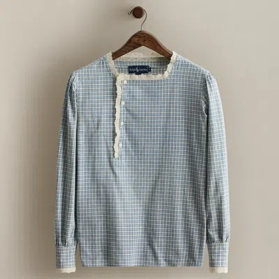 Ralph Lauren C. 1985 Checked Cotton Blouse In Blue