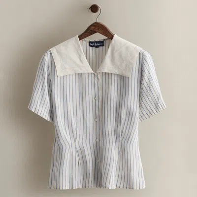 Ralph Lauren C. 1985 Striped Linen Blouse In White