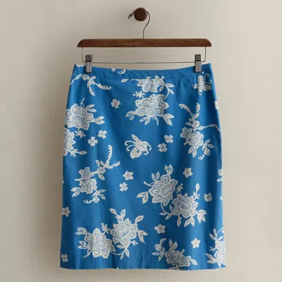 Ralph Lauren C. 1996 Floral-print Skirt In Blue
