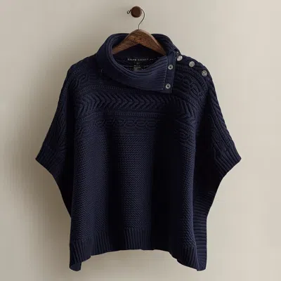 Ralph Lauren C. 2007 Snap-trim Cotton Poncho In Blue