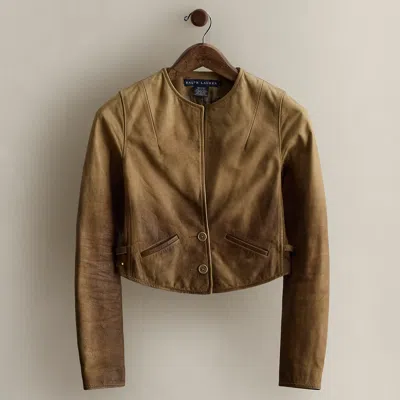 Ralph Lauren C. 2008 Cropped Leather Jacket In Brown