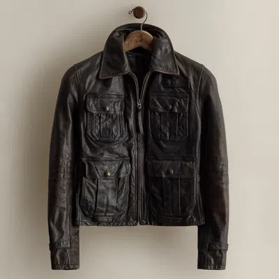 Ralph Lauren C. 2008 Leather Utility Jacket In Black