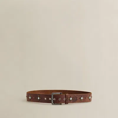 Ralph Lauren C. 2008 Studded Leather Belt In Brown