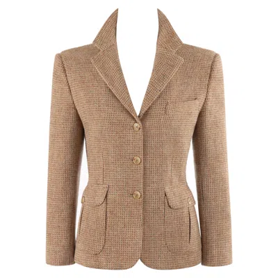 Pre-owned Ralph Lauren C.1970's Brown Tan Tweed Wool Fitted Button Up Blazer Coat Jacket