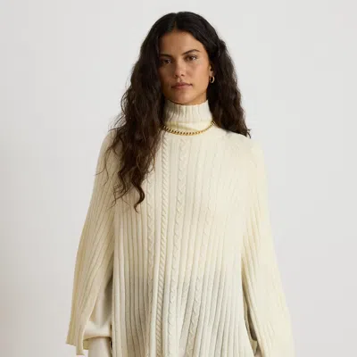 Ralph Lauren Cable & Rib-knit Mockneck Cape In Cream