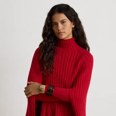 Ralph Lauren Cable & Rib-knit Mockneck Cape In Ralph Red