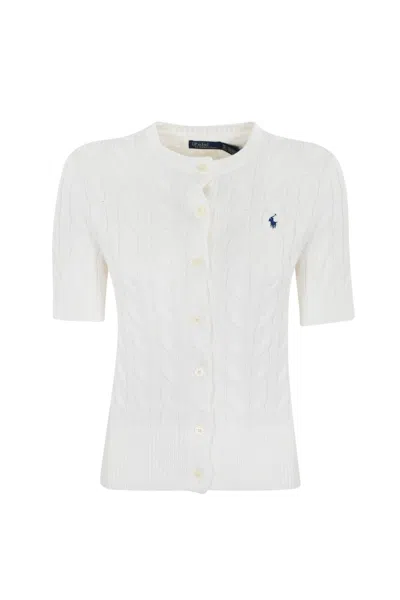 Ralph Lauren Cable Cardigan With Short Sleeves In White