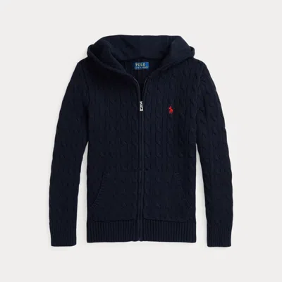 Polo Ralph Lauren Kids' Cable Cotton Hooded Full-zip Jumper In Blue