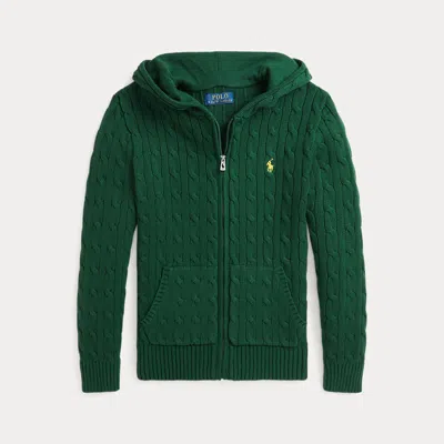 Polo Ralph Lauren Kids' Cable Cotton Hooded Full-zip Jumper In Green
