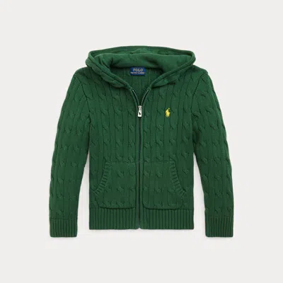 Polo Ralph Lauren Kids' Cable Cotton Hooded Full-zip Jumper In Green