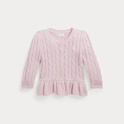 Ralph Lauren Kids' Cable Cotton Peplum Cardigan In Pink
