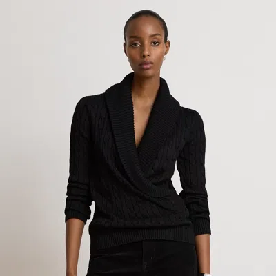 Ralph Lauren Cable Cotton-blend Shawl-collar Sweater In Black