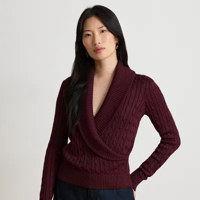 Ralph Lauren Cable Cotton-blend Shawl-collar Sweater In Dark Garnet