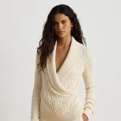 Ralph Lauren Cable Cotton-blend Shawl-collar Sweater In Mascarpone Cream