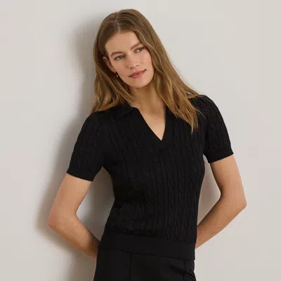 Ralph Lauren Cable Cotton-blend Short-sleeve Sweater In Black