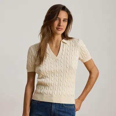 Ralph Lauren Cable Cotton-blend Short-sleeve Sweater In Mascarpone Cream In Brown
