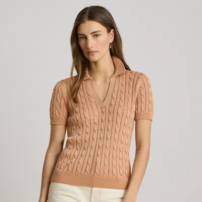 Ralph Lauren Cable Cotton-blend Short-sleeve Sweater In Pink Sienna In Neutral