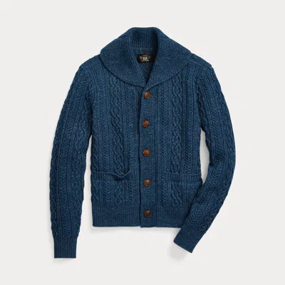 Ralph Lauren Cable Cotton-wool Shawl Cardigan In Navy Heather In Blue