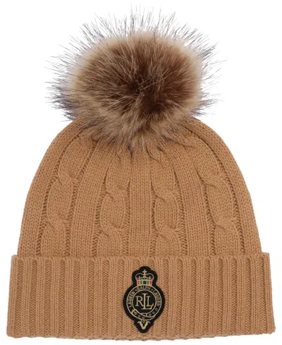 Ralph Lauren Cable Crest Patch Hat In Brown