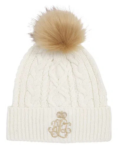 Ralph Lauren Cable Hat With Direct Embroidery And Stones In White