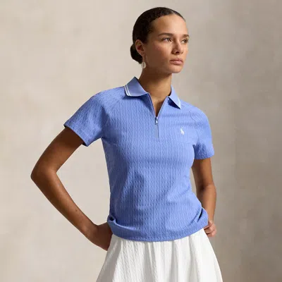 Ralph Lauren Cable Jacquard Quarter-zip Polo Shirt In Blue Mist/ceramic White Multi