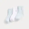 Polo Ralph Lauren Cable-knit Ankle Sock 3-pack In Soft Blue