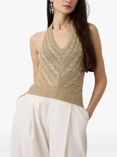 Ralph Lauren Cable-knit Silk Halter Sweater In Light Tan In Brown