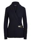 Ralph Lauren Cable-knit Buckle Cardigan In Blue