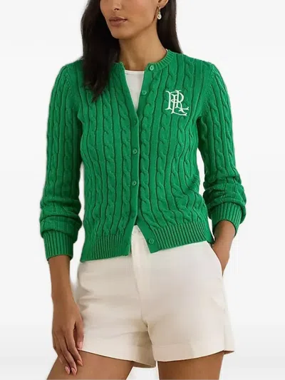 Ralph Lauren Cable Knit Button Cardigan In Green