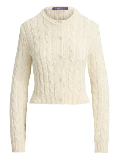 Ralph Lauren Silk Cable-knit Cropped Cardigan In Neutral