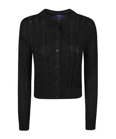 Ralph Lauren Cable Knit Long Sleeve Cardigan Ribbed Cuffs Hem In Black
