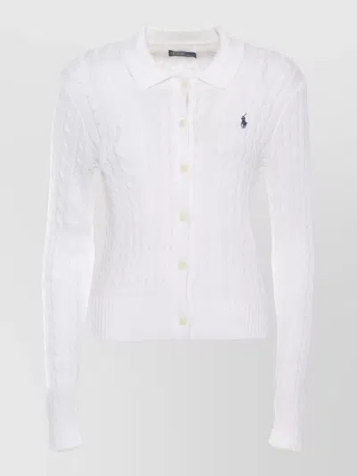 Ralph Lauren Cable Knit Cardigan Braided Pattern Ribs In White
