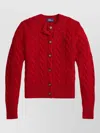 Ralph Lauren Cable Knit Cardigan Long Sleeves Ribbed Trims In Red
