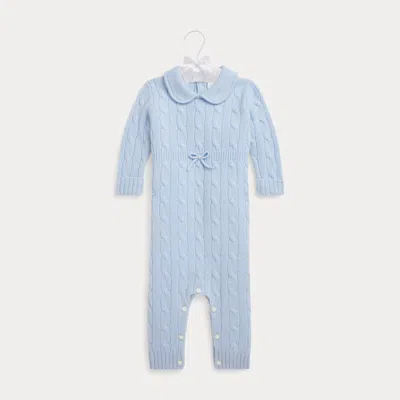 Ralph Lauren Babies'  Cable-knit Cashmere Coverall In Blue